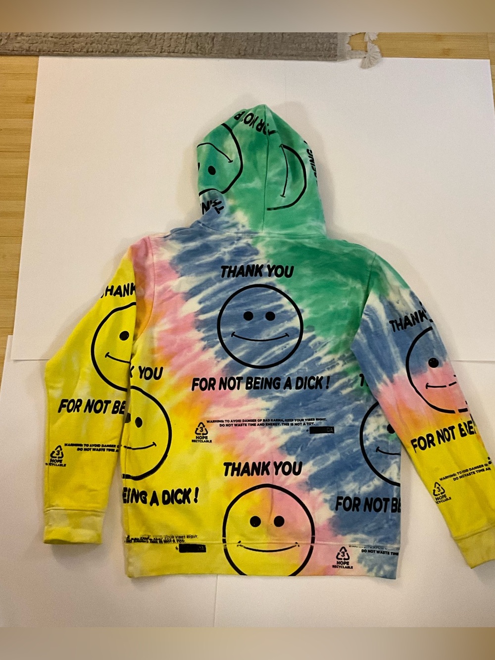 Snow Milk Tie Dye Smiley Face Hoodie Thank You For Not Being A Dick Pastel LARGE - Picture 6 of 6